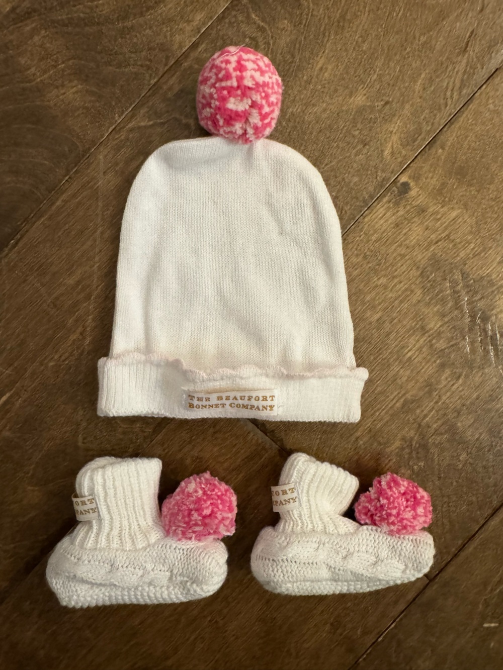The Beaufort Bonnet Company Baby Hat & Booties Pink Pom Pom Set TBBC